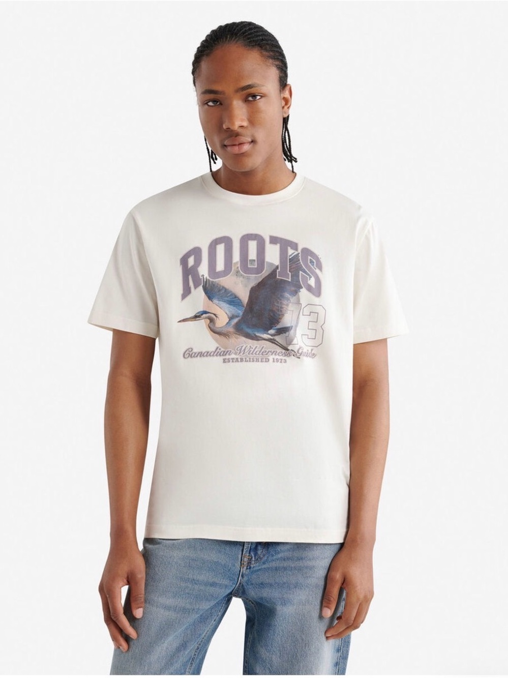 Roots white Tee with Heron Design